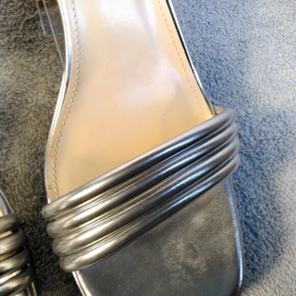 Chic & Modern Modatope Silver Metallic Block Heels Size 10 Ankle Strap Platform - Picture 3 of 16